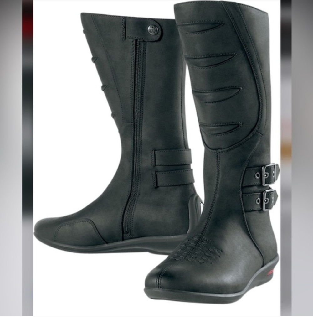 ICON Leather Women Riding Boots Black Color Biker Moto Size 9 US YKK Zippers